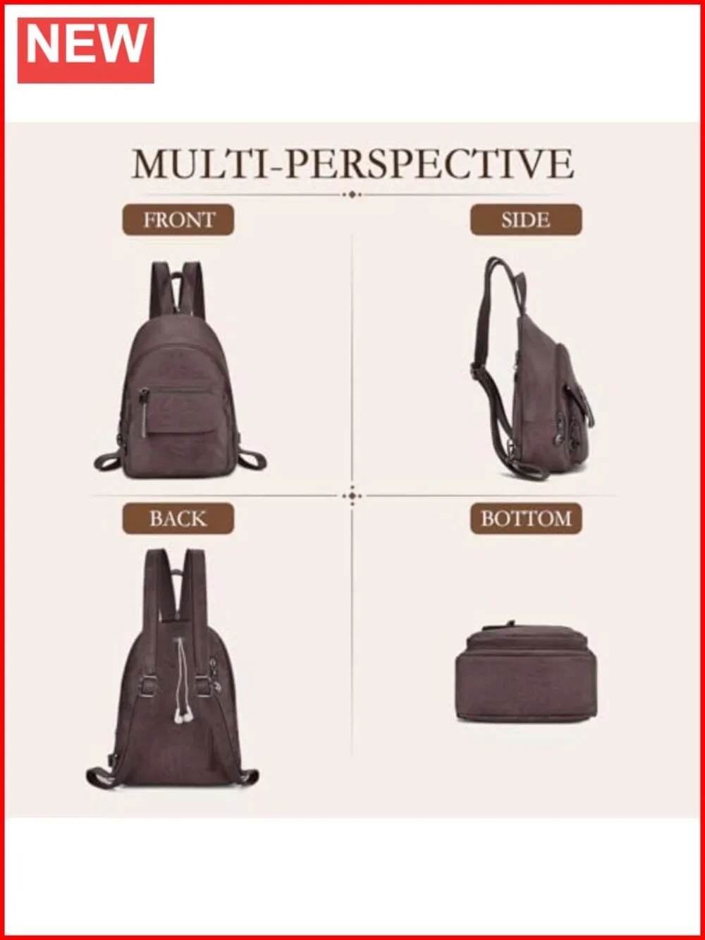 Women's Faux Leather Convertible Backpack Purse Sling Bag Daypack School Travel